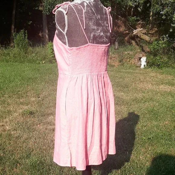 SWEET💞LINEN blendOld Navy Pink Tie-Strap Mini Dress Fits M POCKETS!!! - Picture 4 of 12